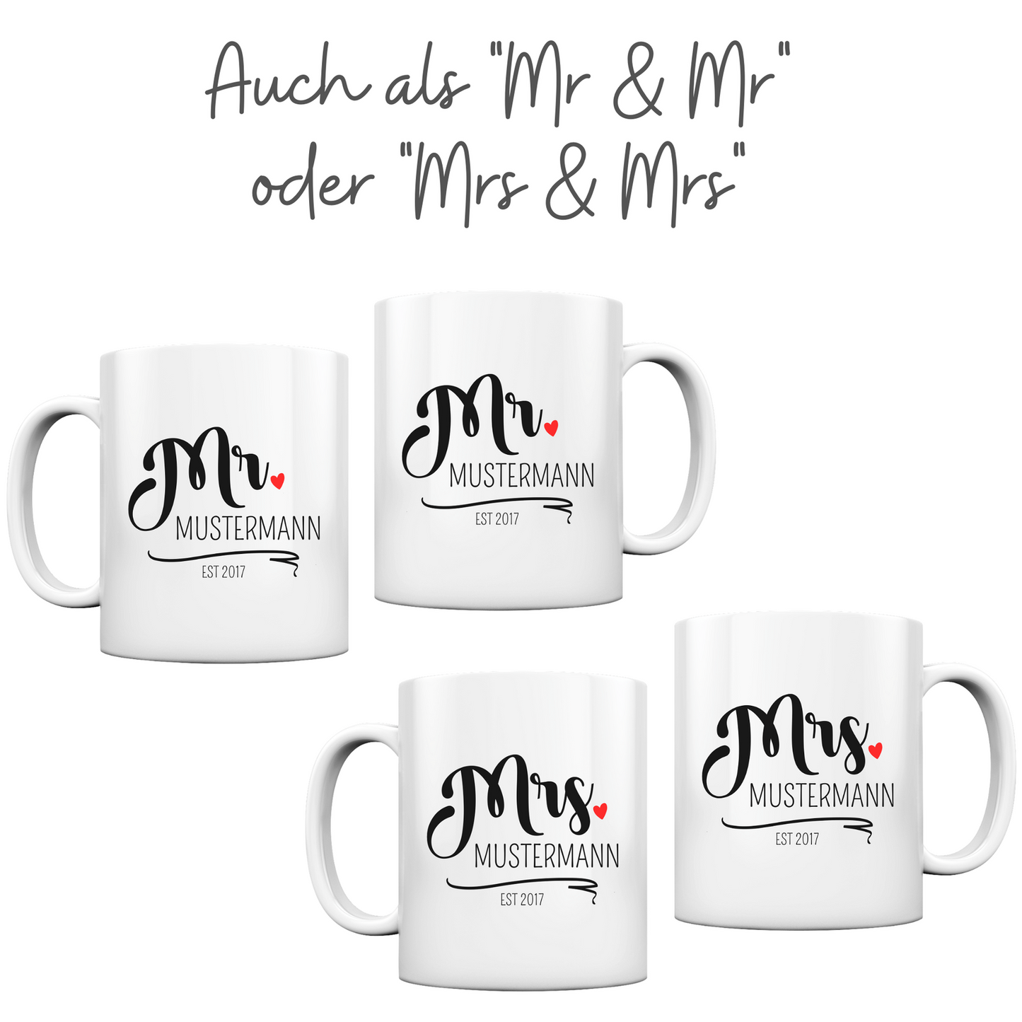 Tassen-Set "Mr. & Mrs." - personalisiert mit Namen - verschiedene Optionen - TassenFrollein
