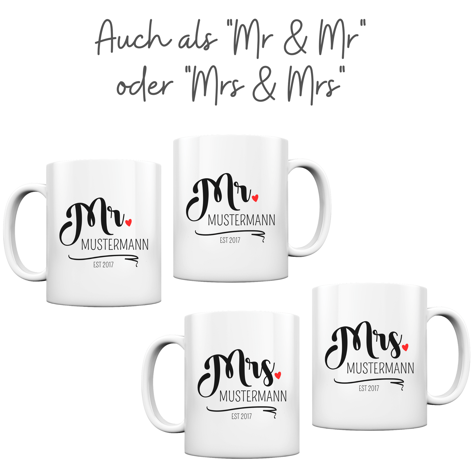 Tassen-Set "Mr. & Mrs." - personalisiert mit Namen - verschiedene Optionen - TassenFrollein