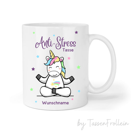 Anti-Stress-Tasse mit süßem Einhorn, personalisiert