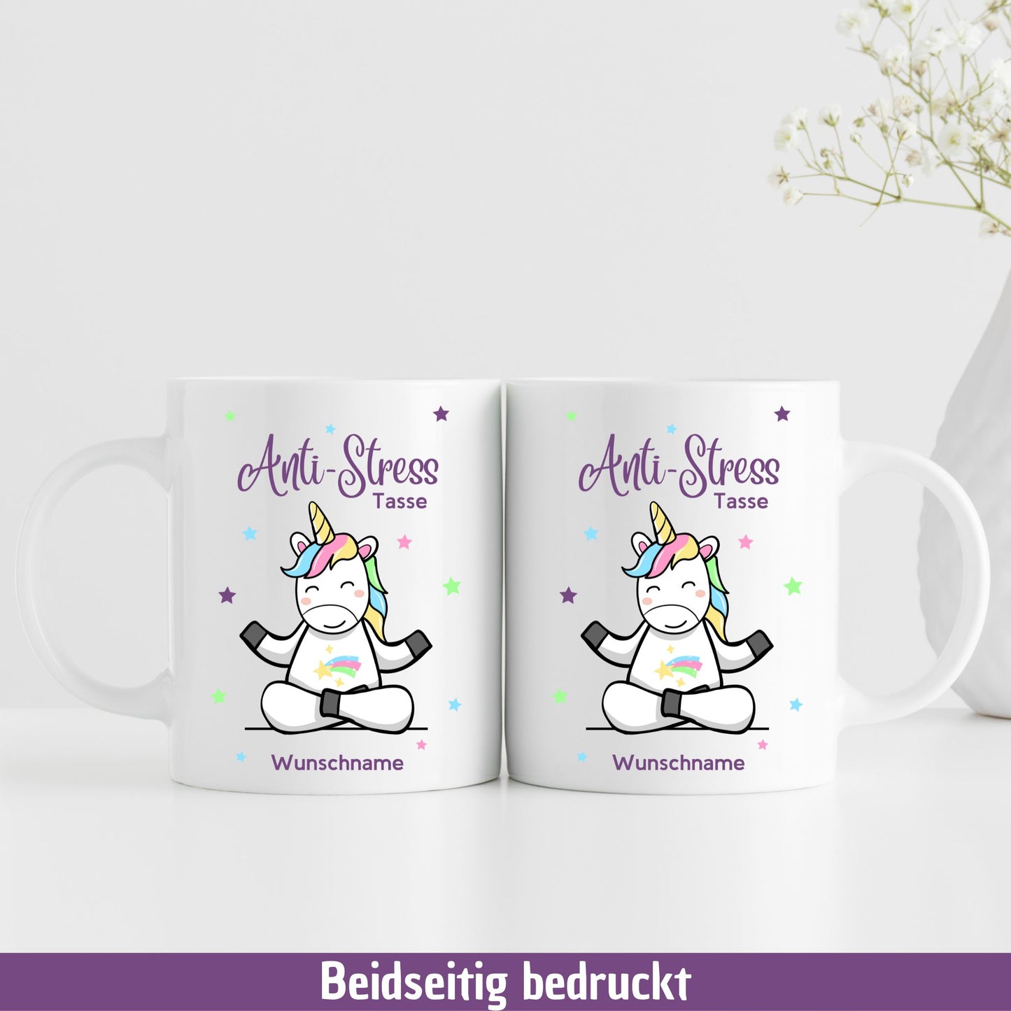 Anti-Stress-Tasse mit süßem Einhorn, personalisiert