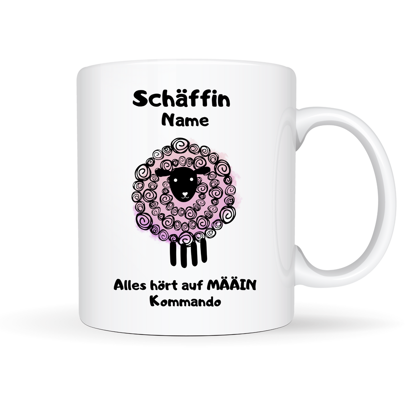 Tasse mit Spruch "Schäffin - Alles hört auf MÄÄIN Kommando" - personalisierbar mit Namen und Wunschtext