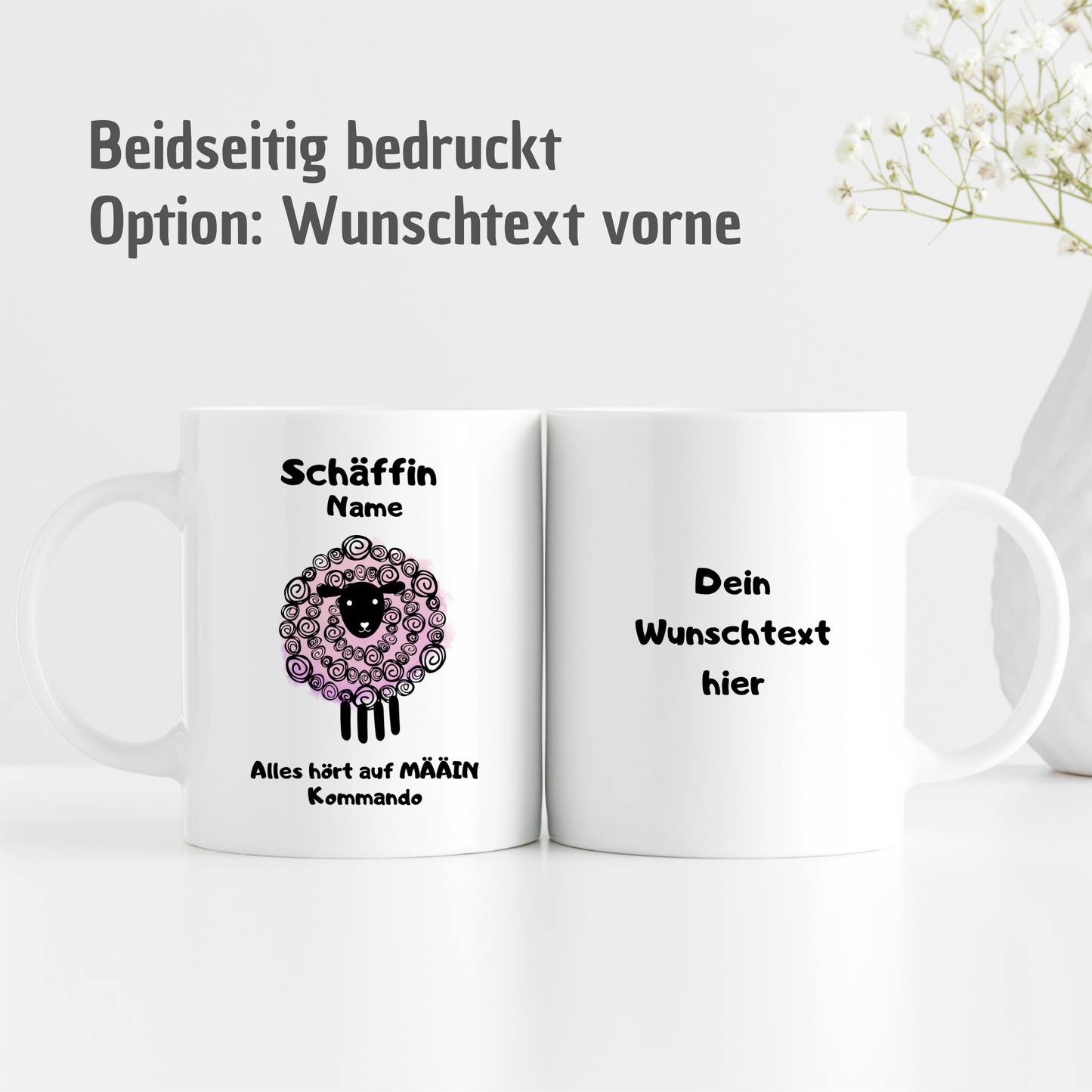 Tasse mit Spruch "Schäffin - Alles hört auf MÄÄIN Kommando" - personalisierbar mit Namen und Wunschtext