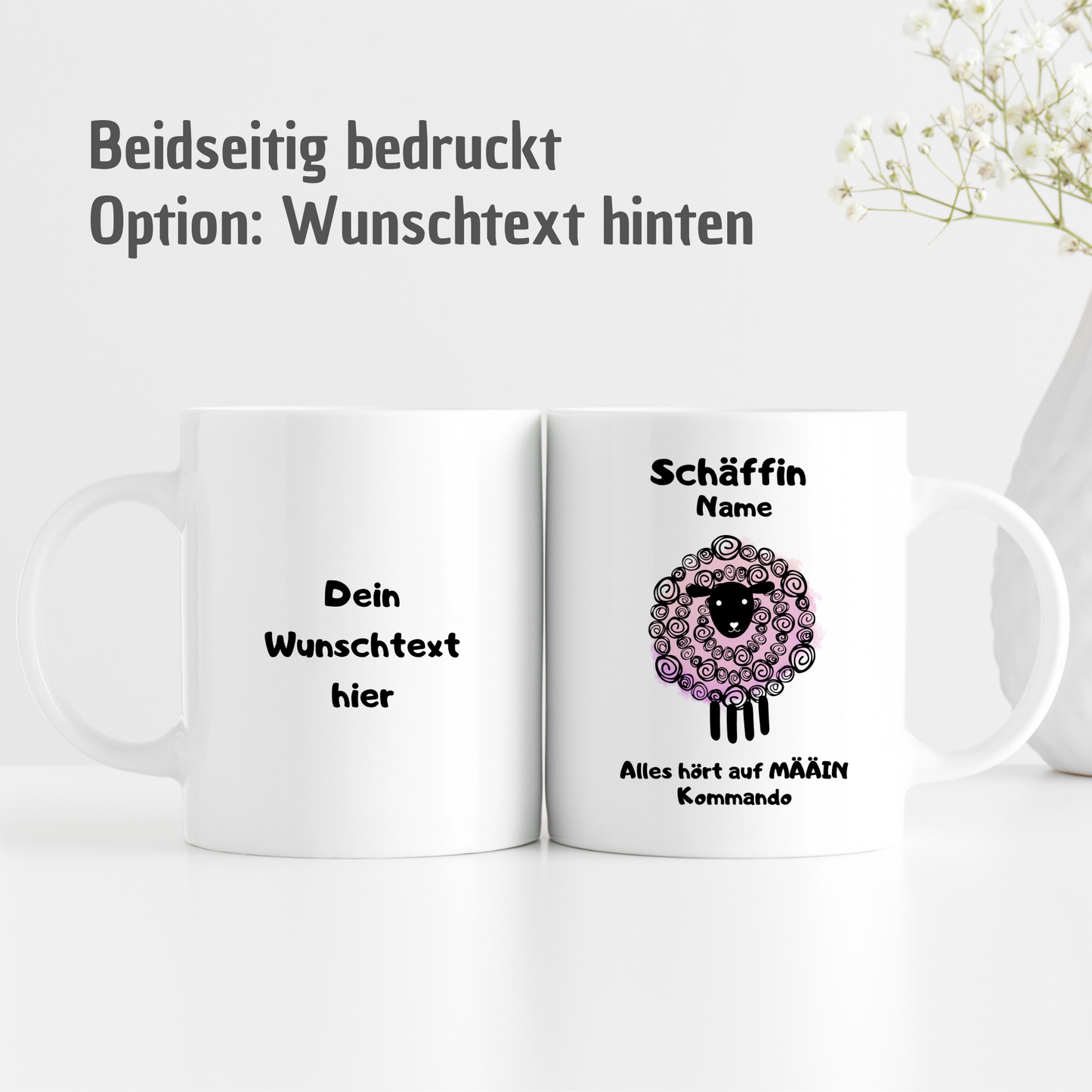 Tasse mit Spruch "Schäffin - Alles hört auf MÄÄIN Kommando" - personalisierbar mit Namen und Wunschtext