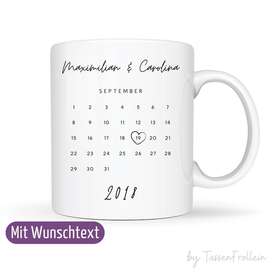 Tasse mit Namen und Datum - personalisierbar mit Wunschtext - Kalender-Tasse