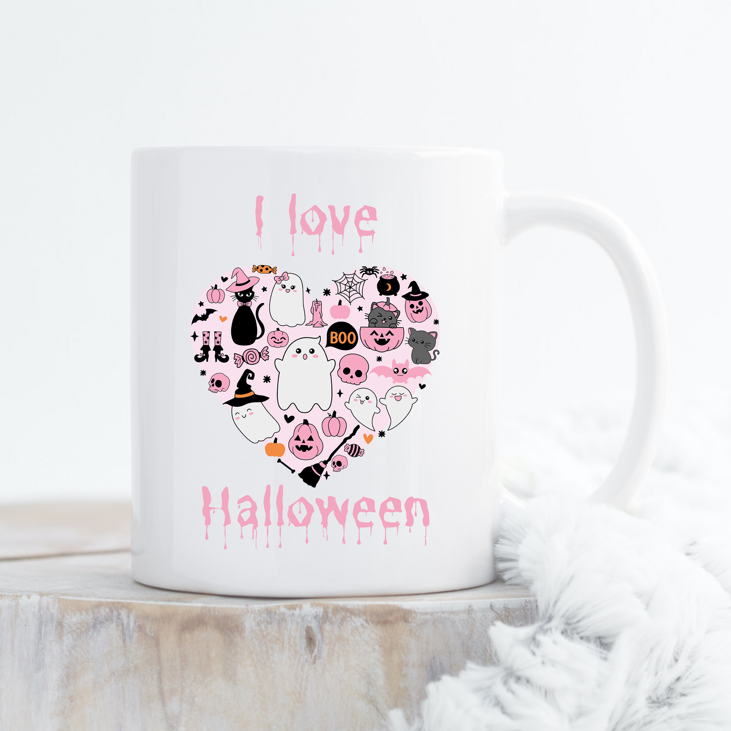 Tasse - "I love Halloween" - Herzform - Halloween-Tasse