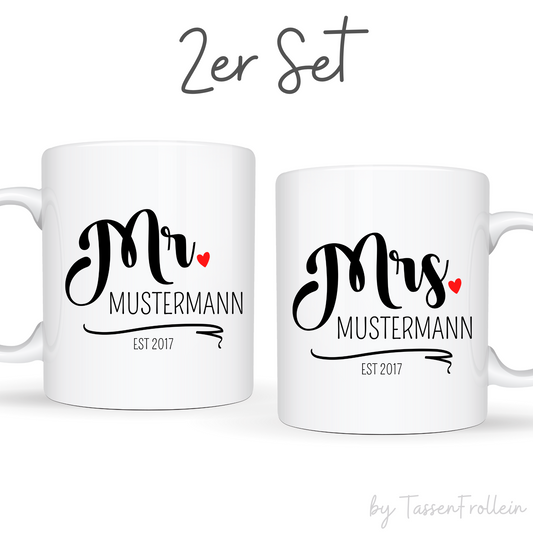 Tassen-Set "Mr. & Mrs." - personalisiert mit Namen - verschiedene Optionen