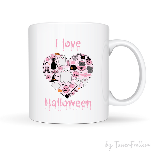 Tasse - "I love Halloween" - Herzform - Halloween-Tasse